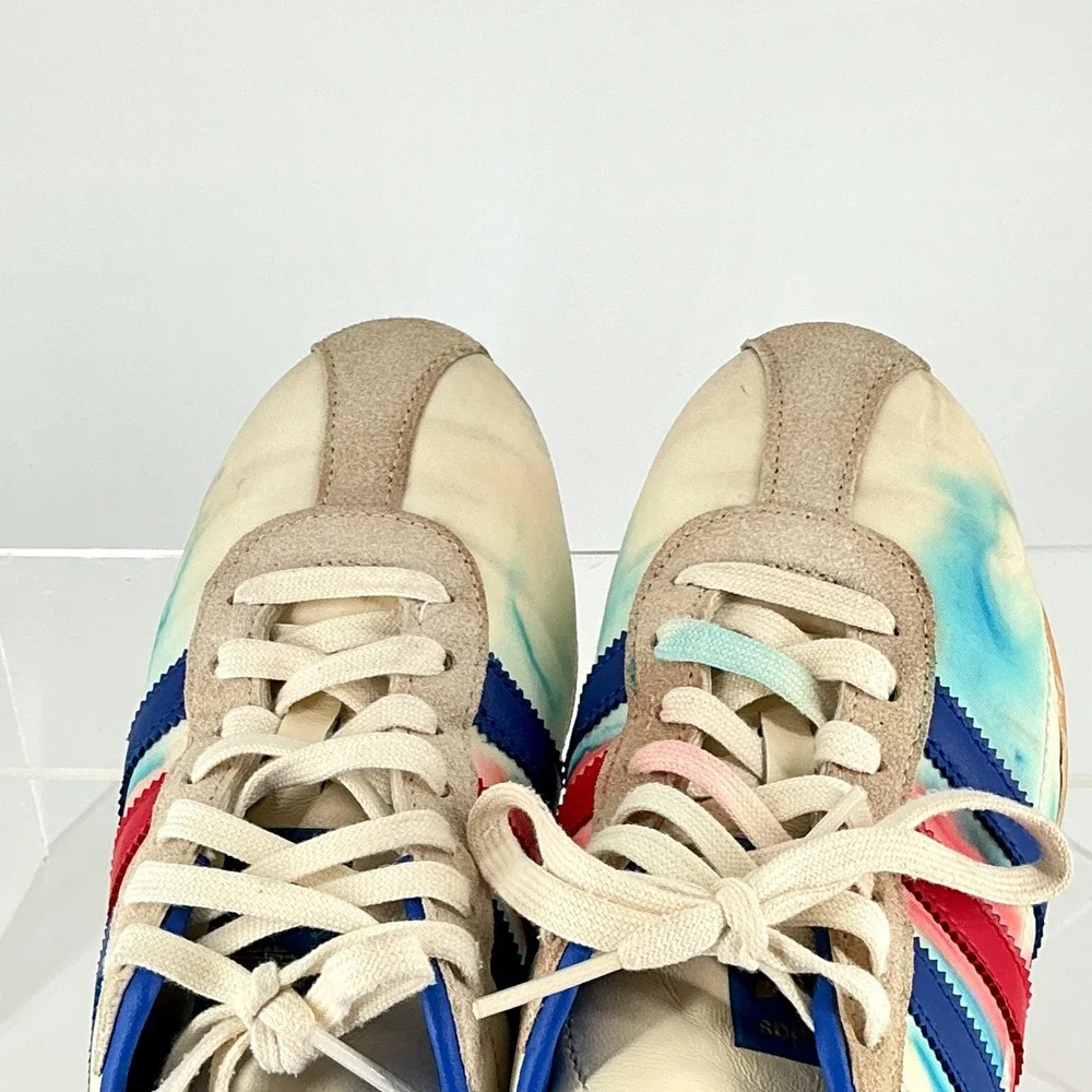 Adidas Tokyo Mens 7.5 RARE White Blue Red Tie Dye Watercolor Low Top Sneakers